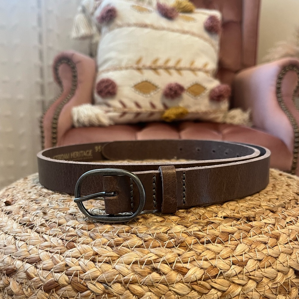 Thin Grey/Taupe Leather Belt
